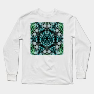 Dot Mandala Flower Blue Green and Grey Long Sleeve T-Shirt